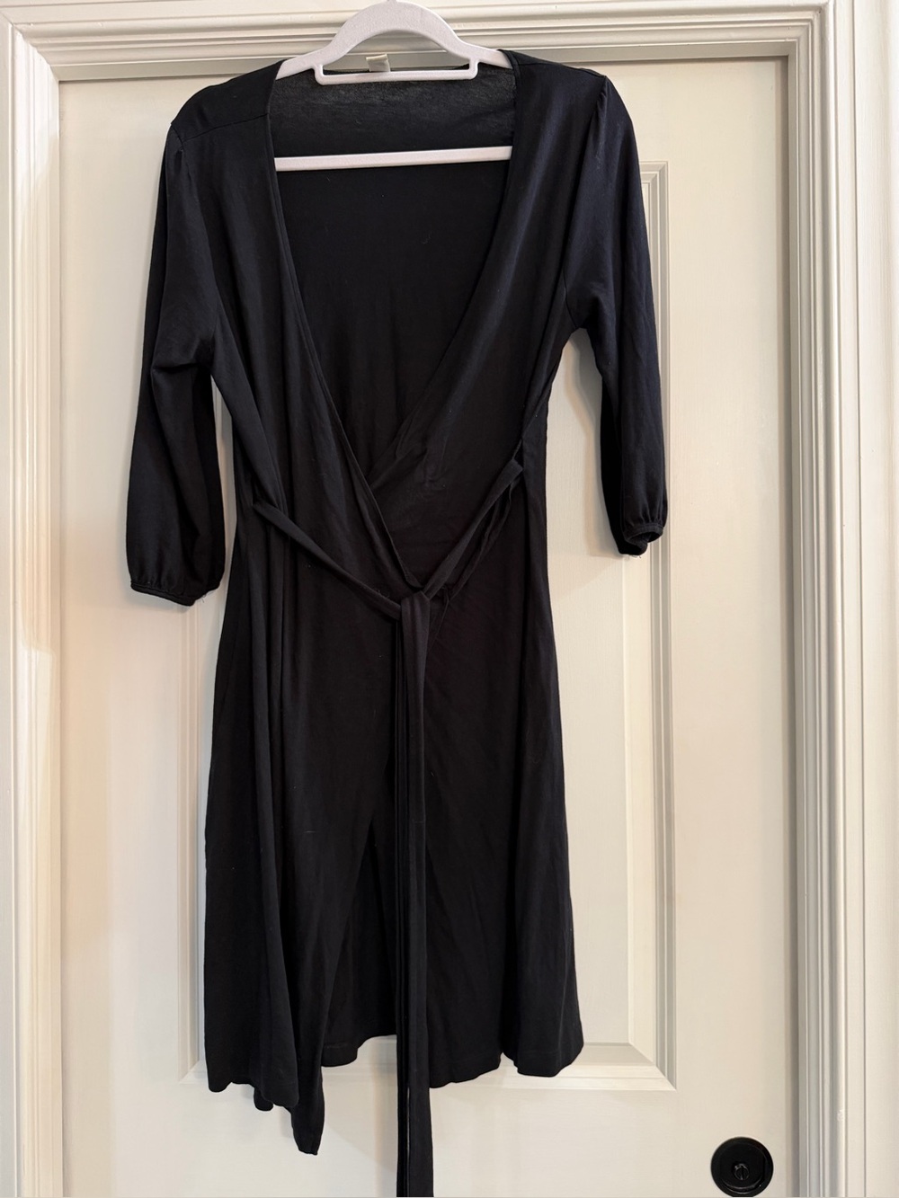 Black Women's Wrap Dress - Sleek Long Sleeve Dress
